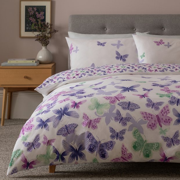 Argos Home watercolour butterflies single duvet cover and pillowcase set - British product