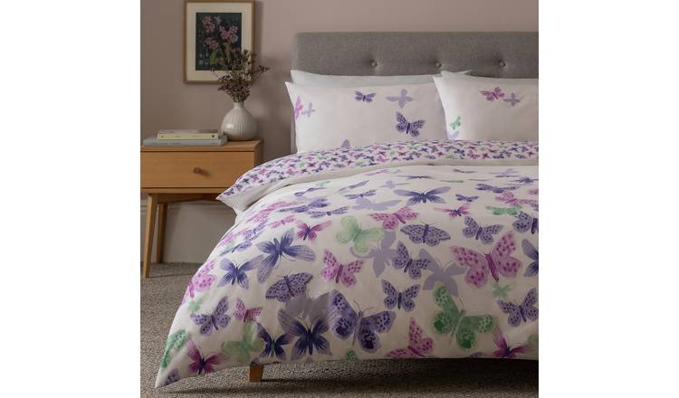 Argos Home watercolour butterflies single duvet cover and pillowcase set - British product