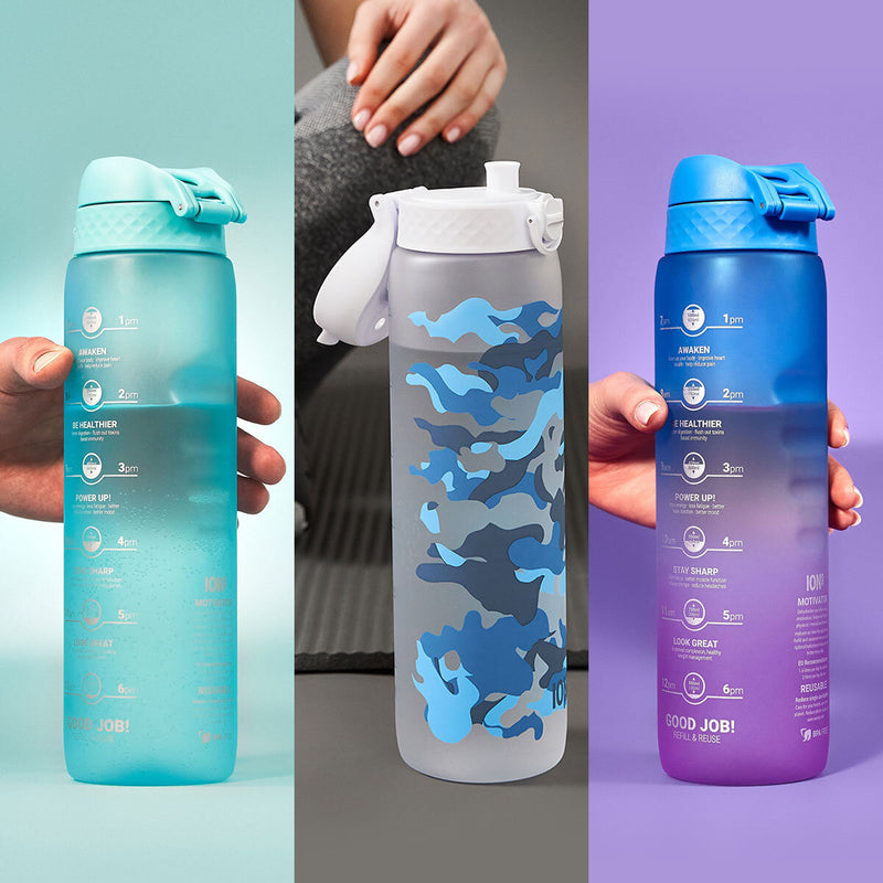 Ion8 Recyclon Motivator 1L water bottle 3 pack with assorted colours, UK version