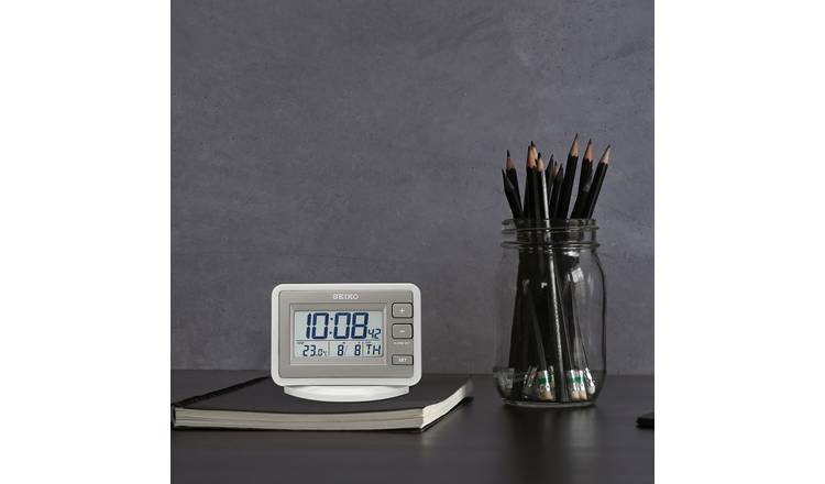Seiko LCD alarm clock with calendar and temperature display (British brand)