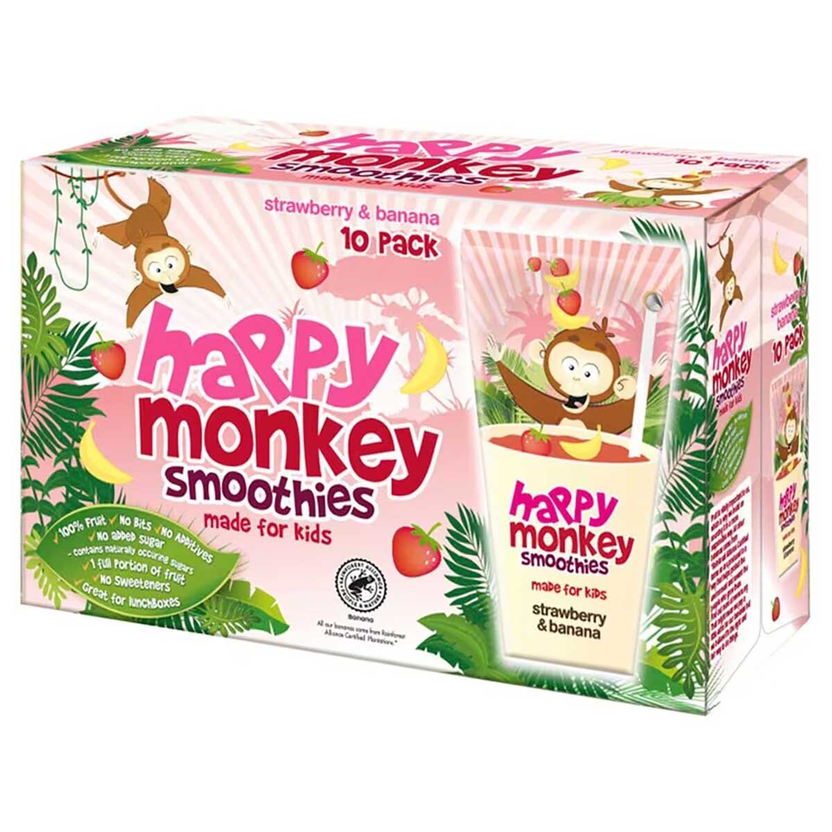 Happy Monkey strawberry and banana smoothies multipack, UK version