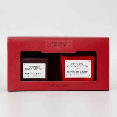 French Connection Cherry & Merlot Reed Diffuser and Candle Gift Set 100ml 220g