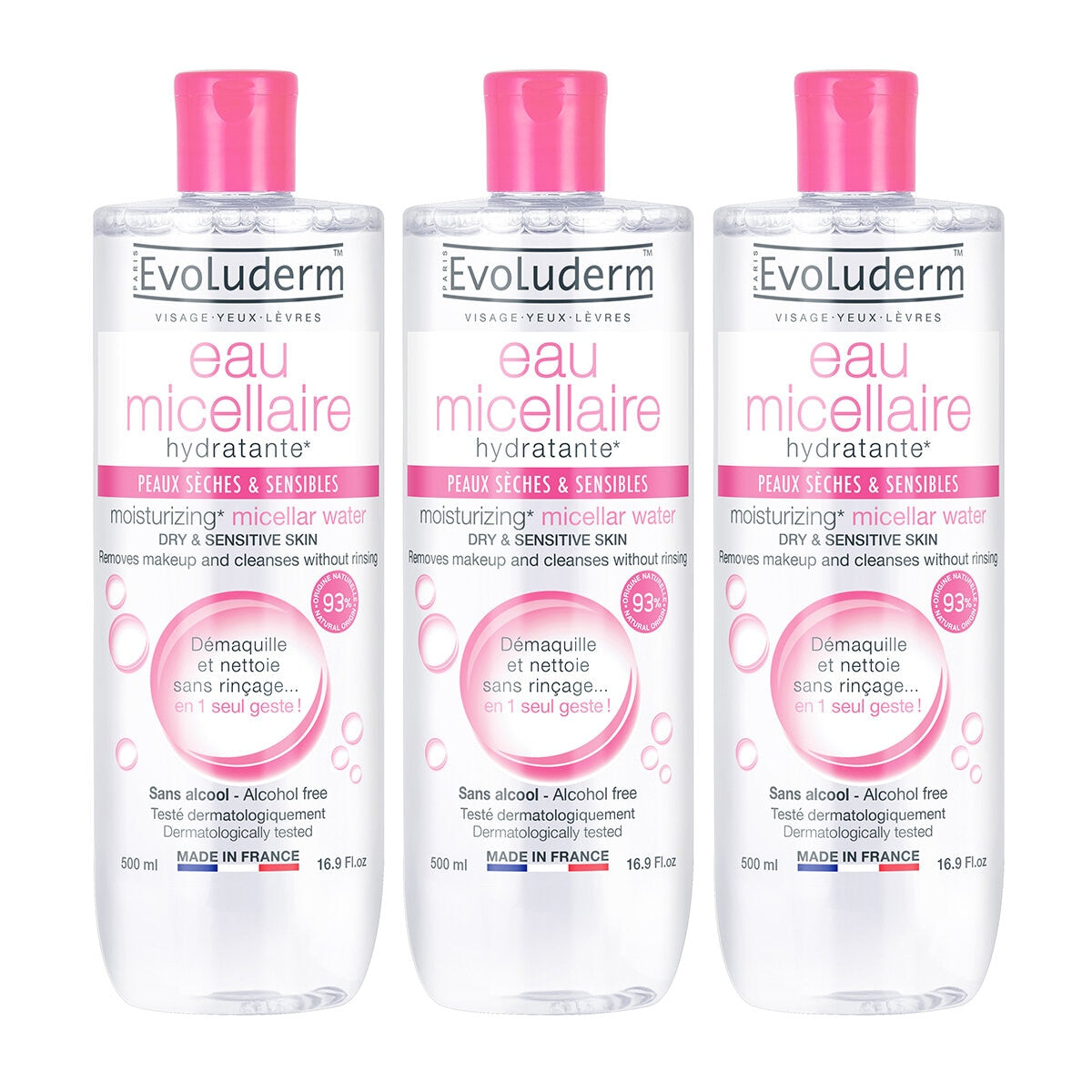 Evoluderm micellar water with cotton extract for sensitive skin 3x500ml - British product