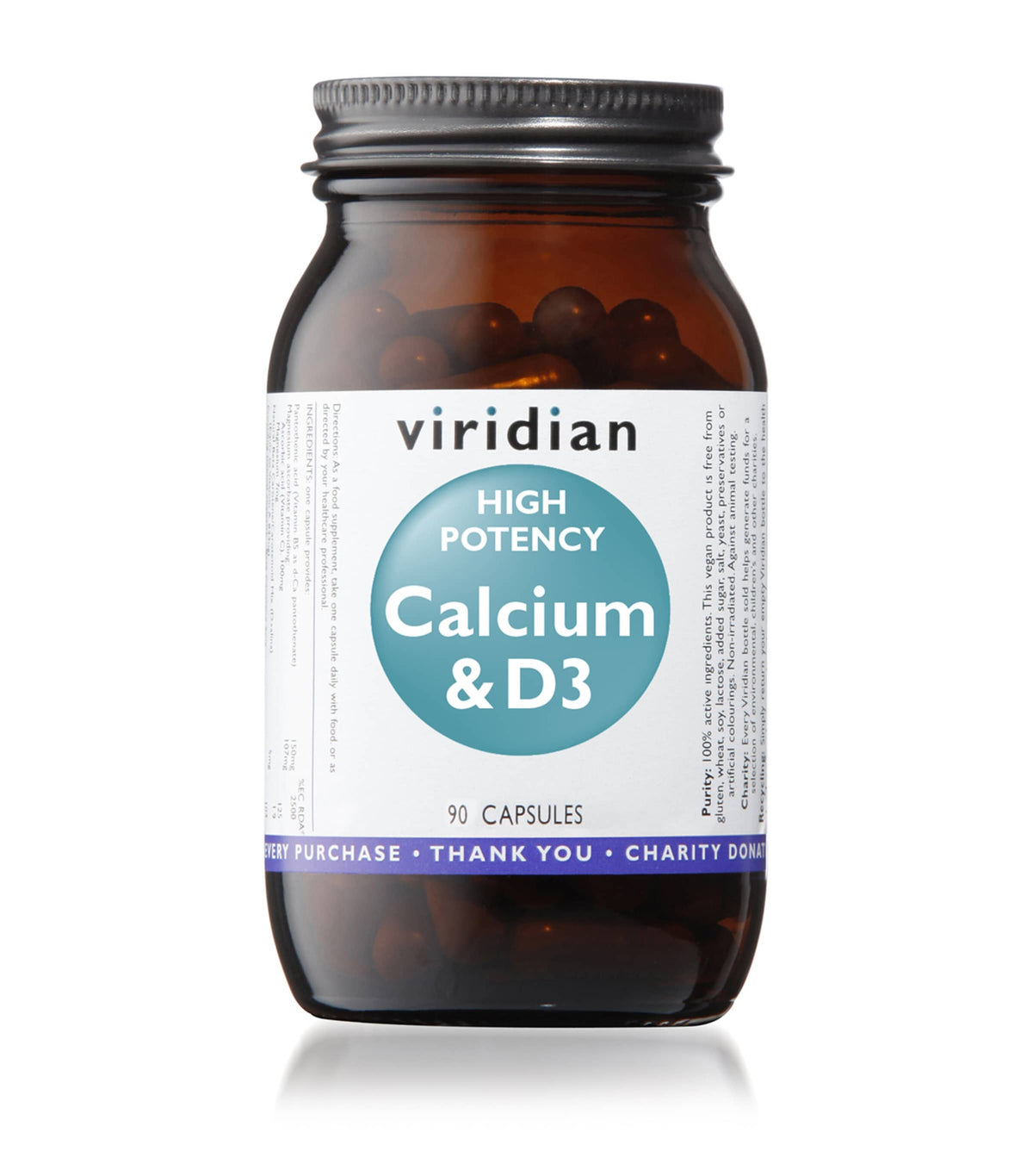 Viridian High Potency Calcium & Vitamin D3 Supplement (90 Capsules)