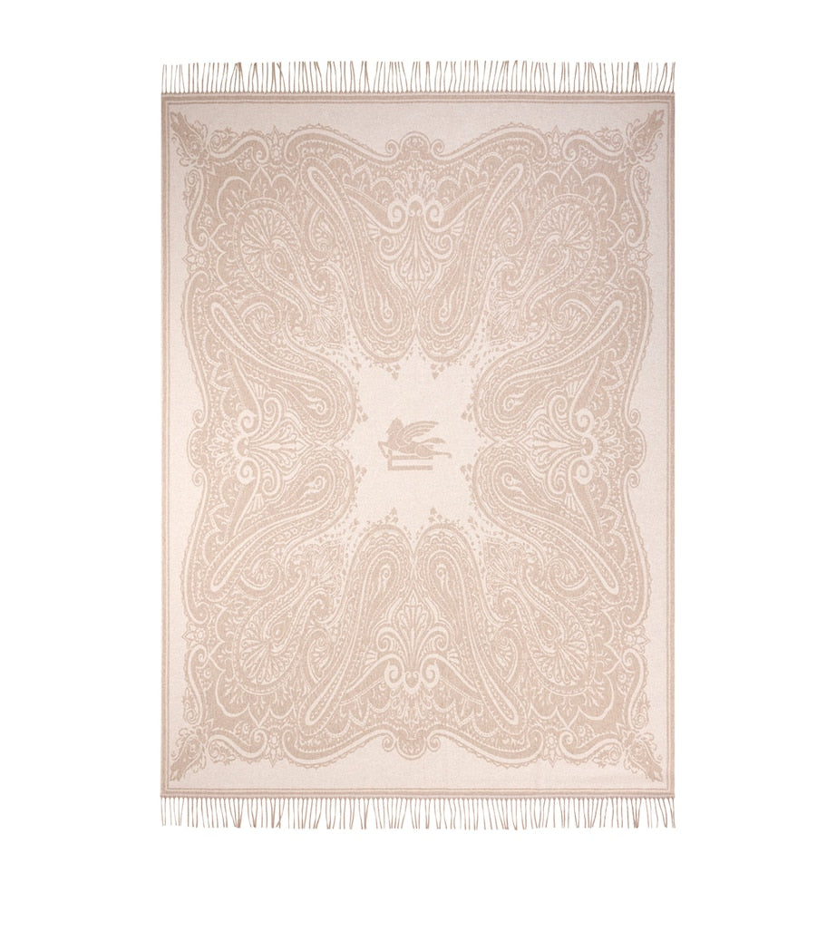 Etro wool-cashmere fringed Alocasia throw 140cm x 180cm - British product