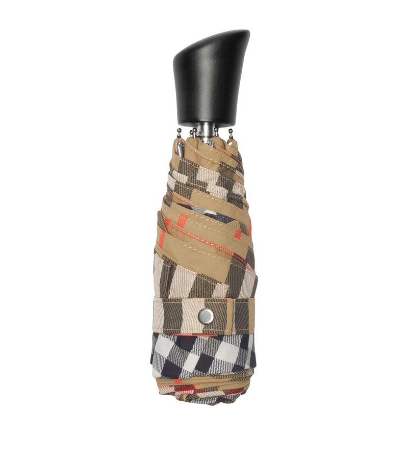 Burberry Maple Wood Nylon Check Folding Umbrella