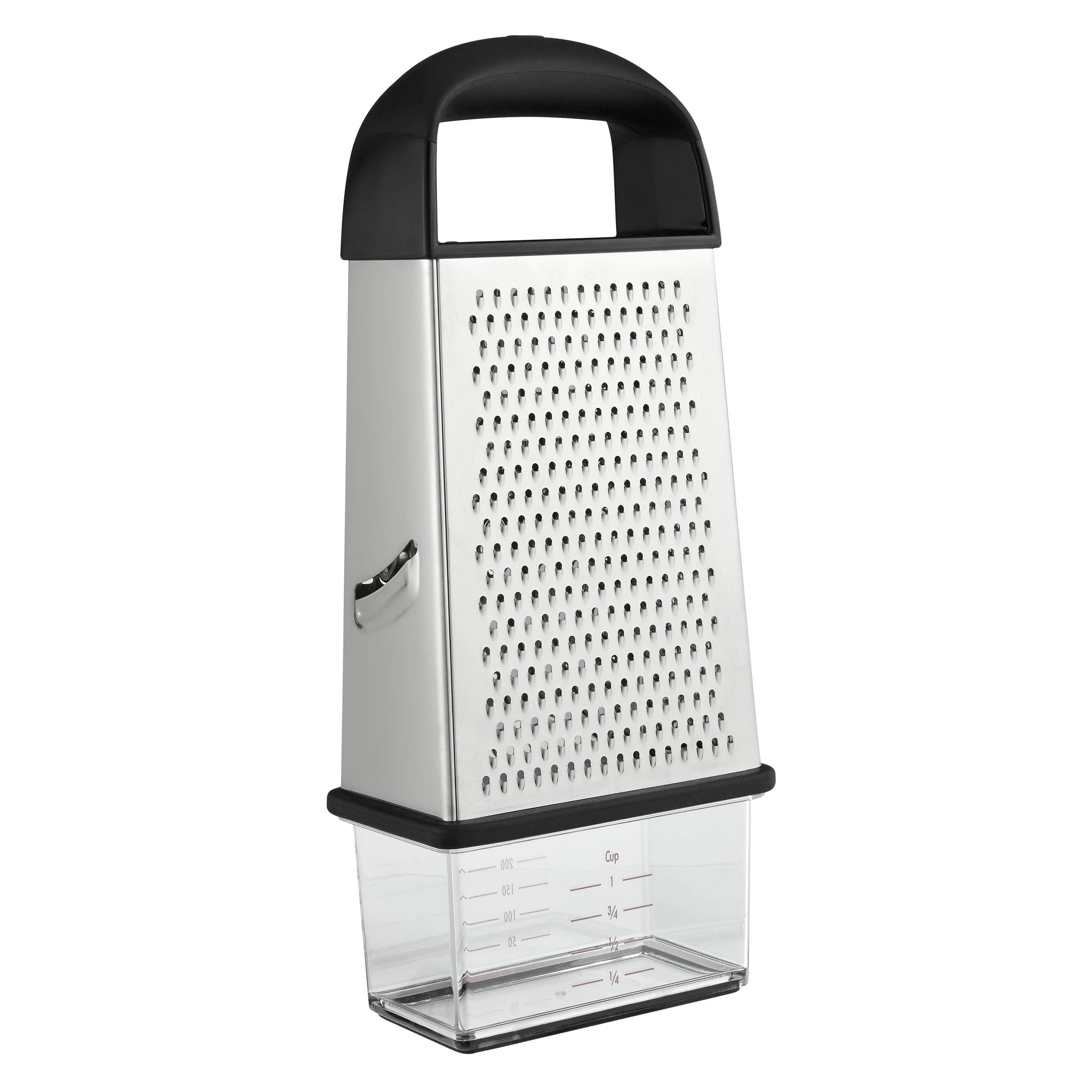 OXO box grater with four stainless steel surfaces and container, imported from the UK