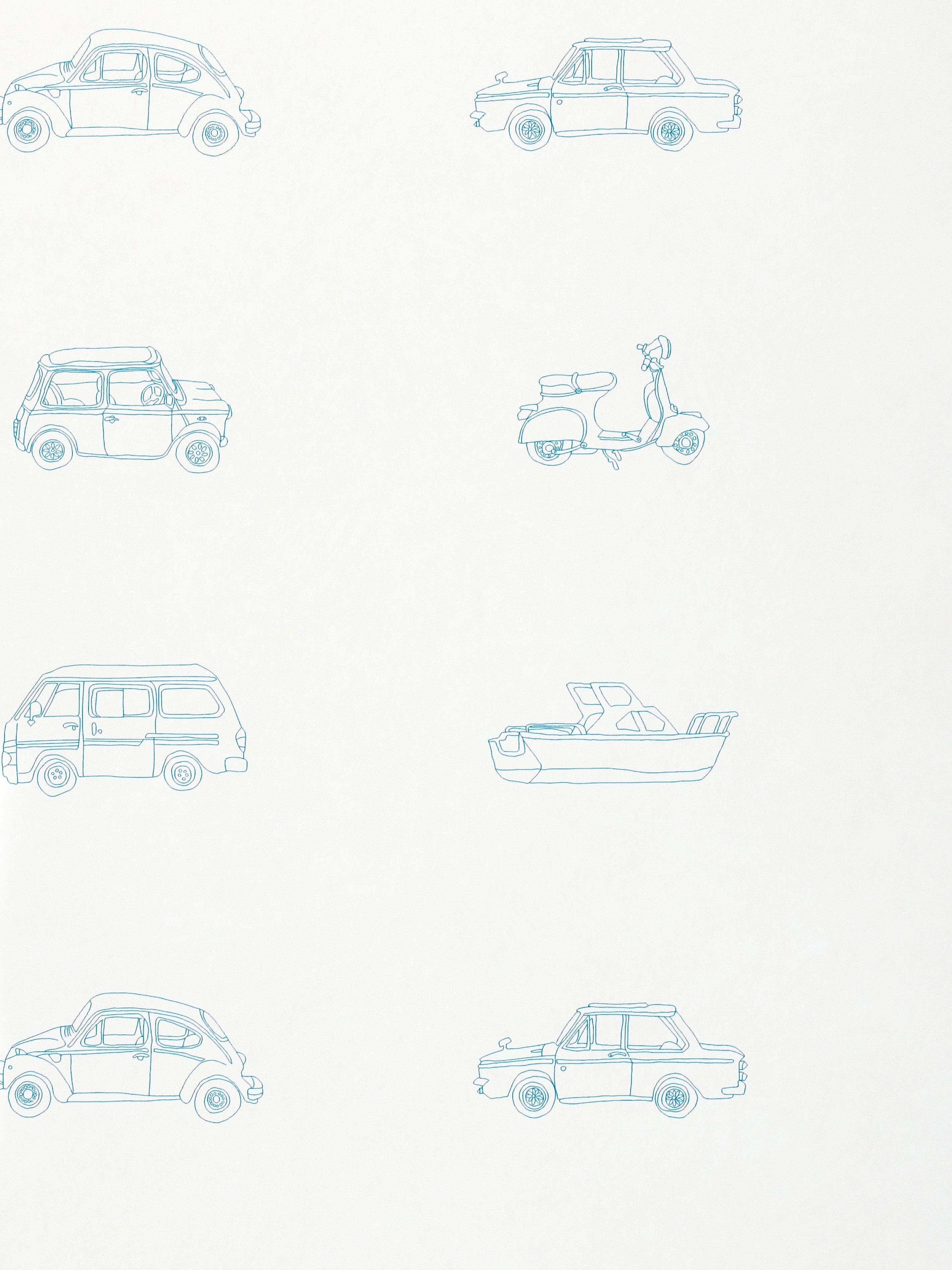 Retro Line Drawn Vehicle Print Children's Wallpaper