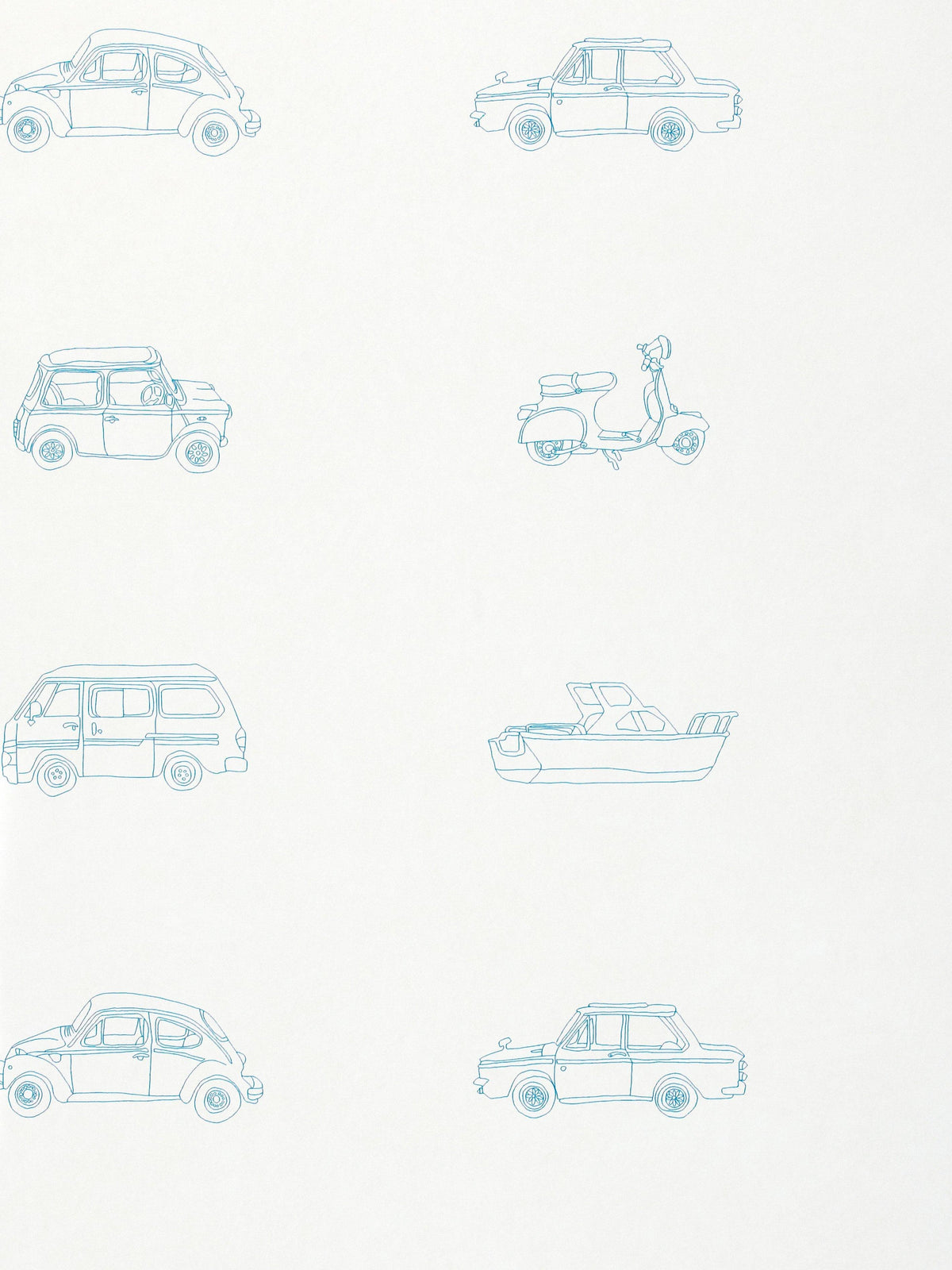Retro Line Drawn Vehicle Print Children's Wallpaper