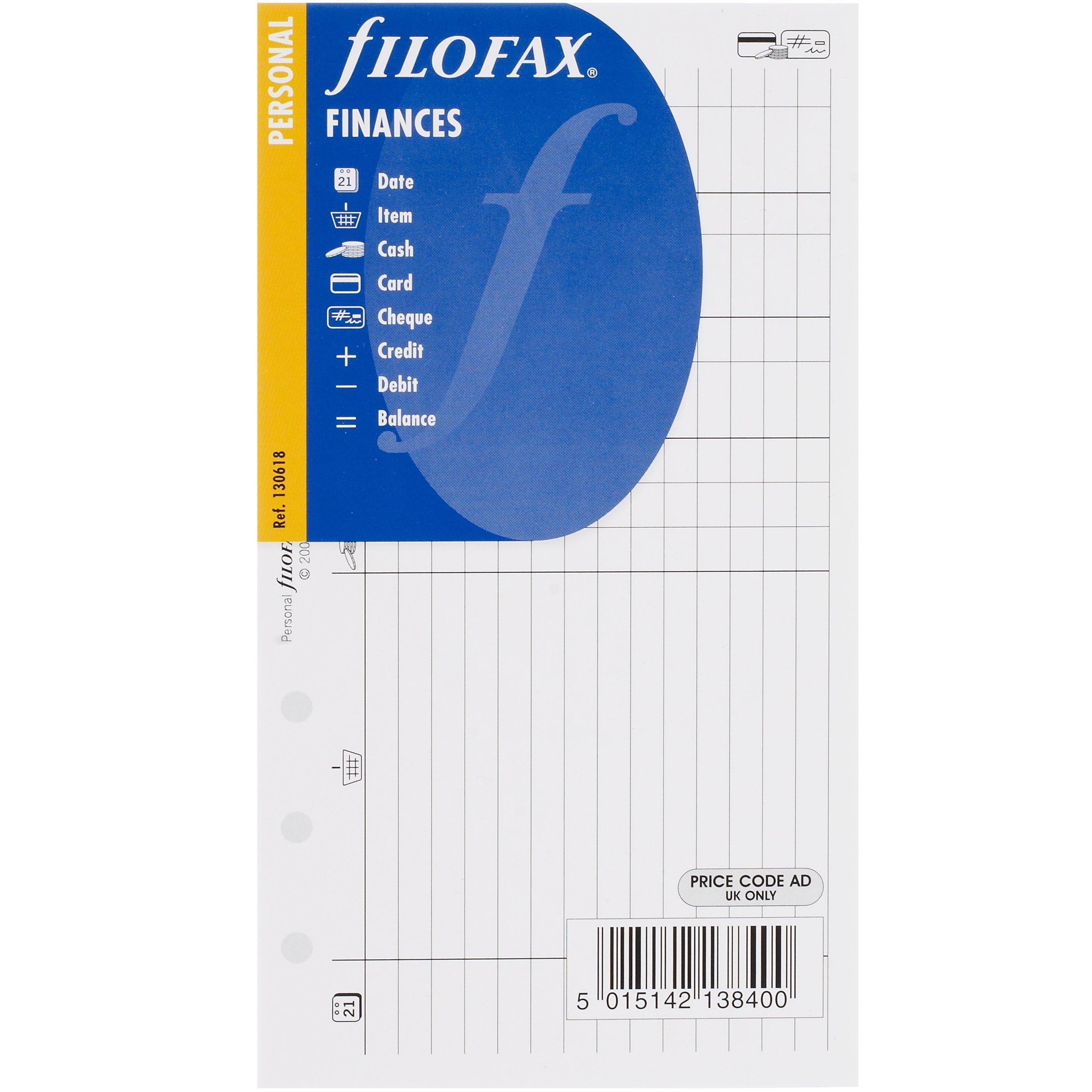 Filofax finance sheets for personal organiser, 20 sheets - British product