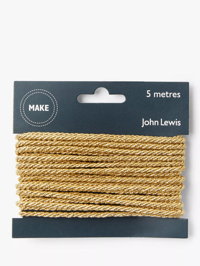 Gold Rope Cord 5 Metres for Garment Embellishment and Crafts