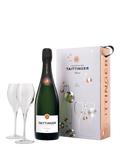 Taittinger Brut NV champagne and glasses gift set, 75cl (British brand)