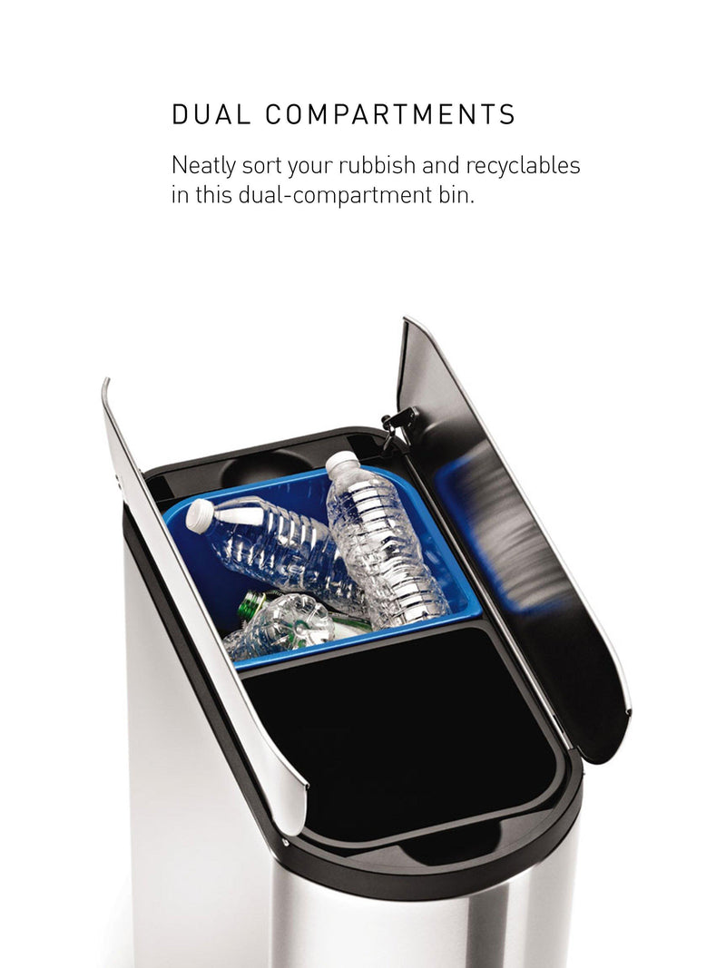 simplehuman kitchen recycling bin brushed stainless steel 40L (British brand)