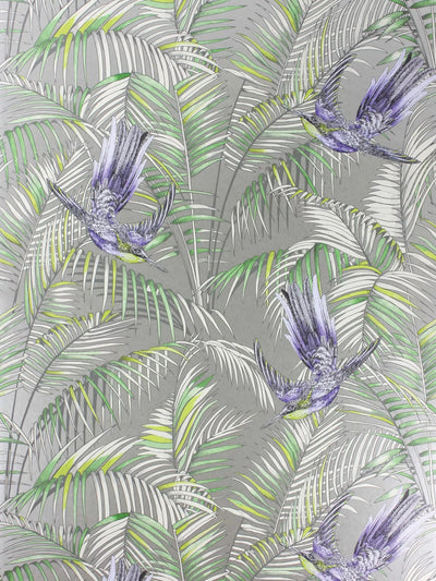 Papier peint motif oiseau du soleil avec oiseau exotique et motif de feuillage