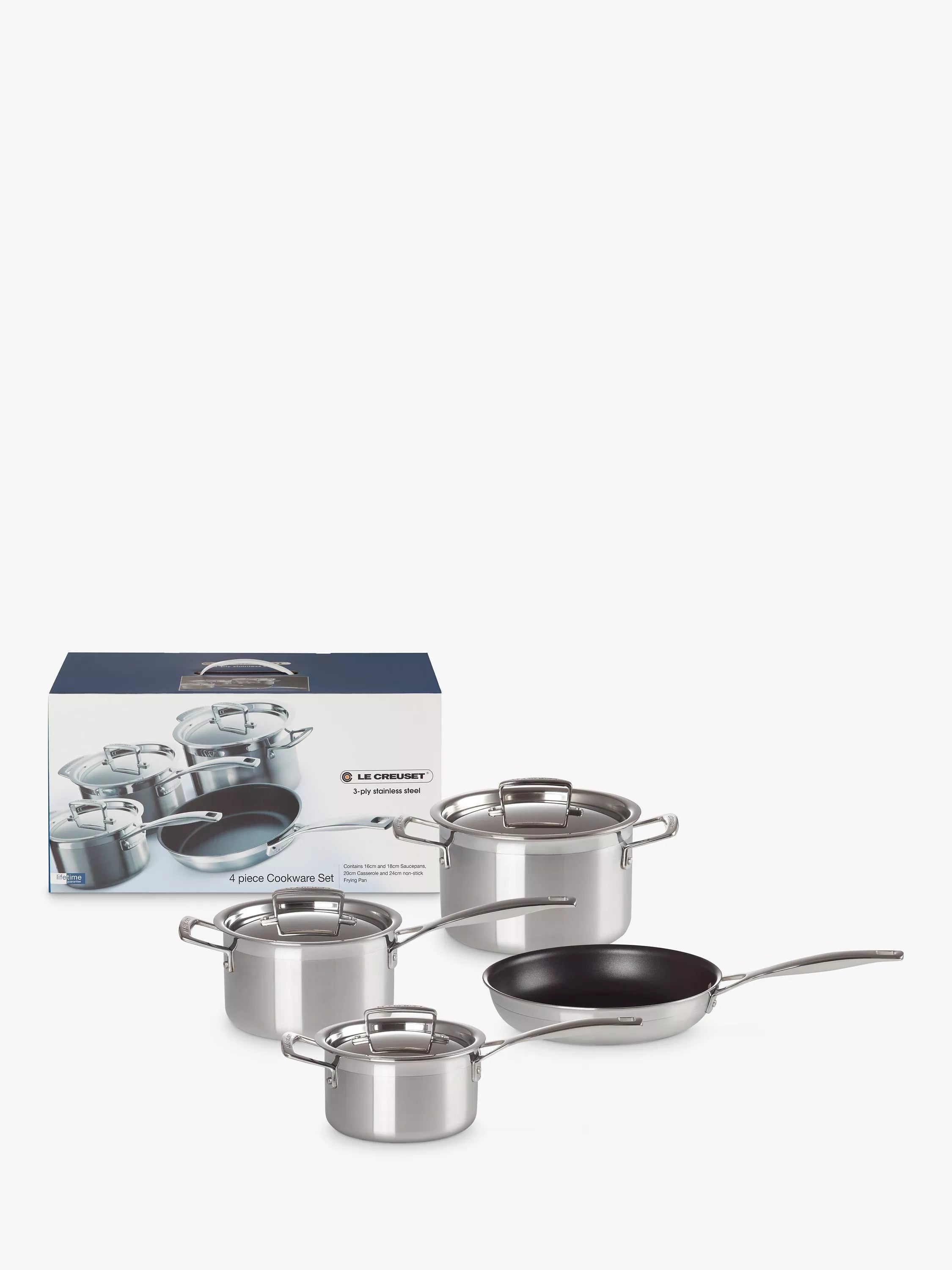 Le Creuset 3-ply stainless steel cookware set 4-piece, UK version