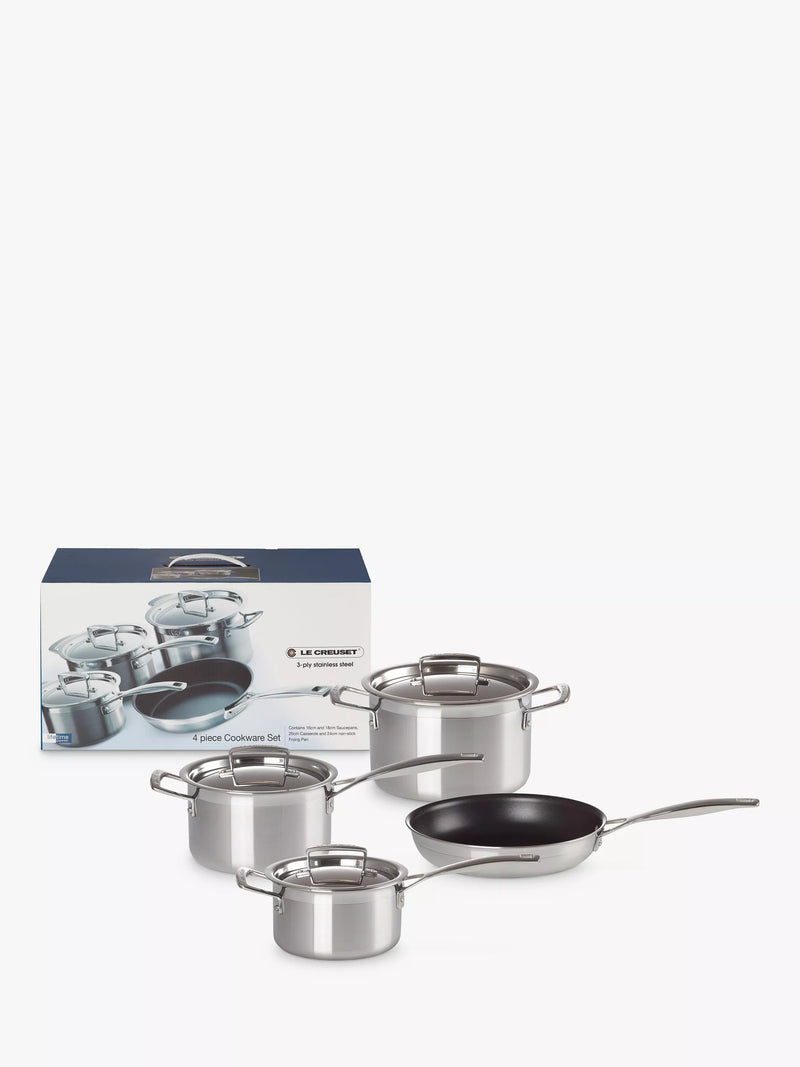Le Creuset 3-ply stainless steel cookware set 4-piece, UK version