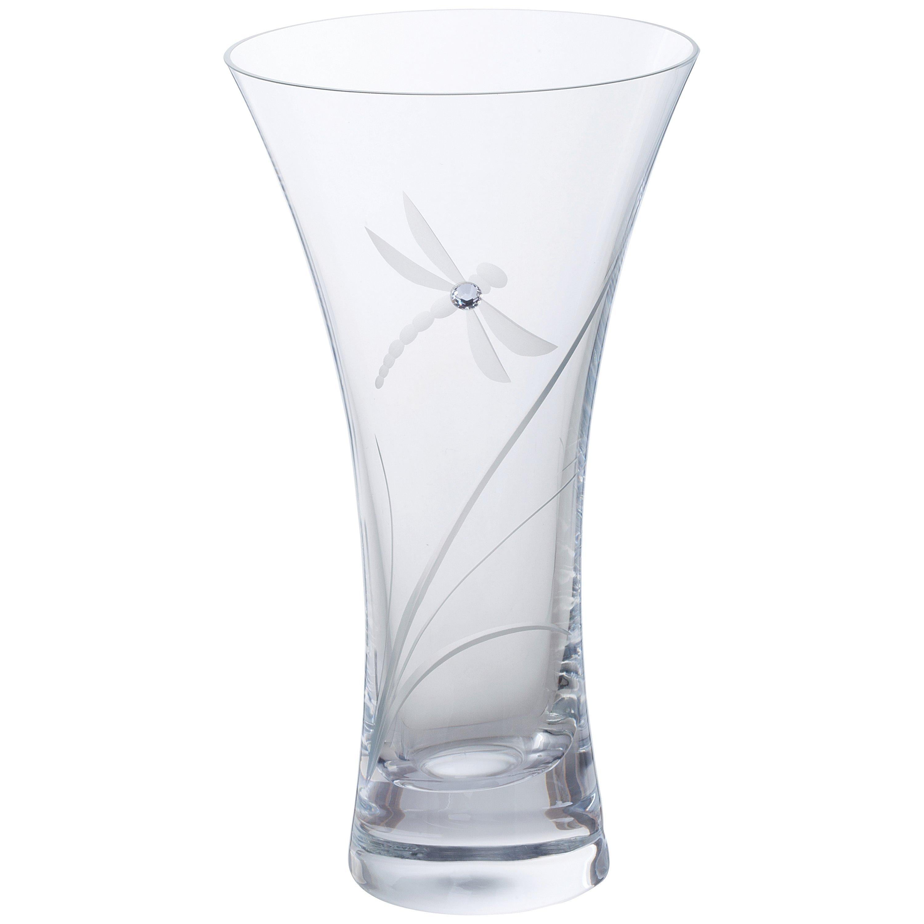 Dartington small crystal glass vase with dragonfly design - British product