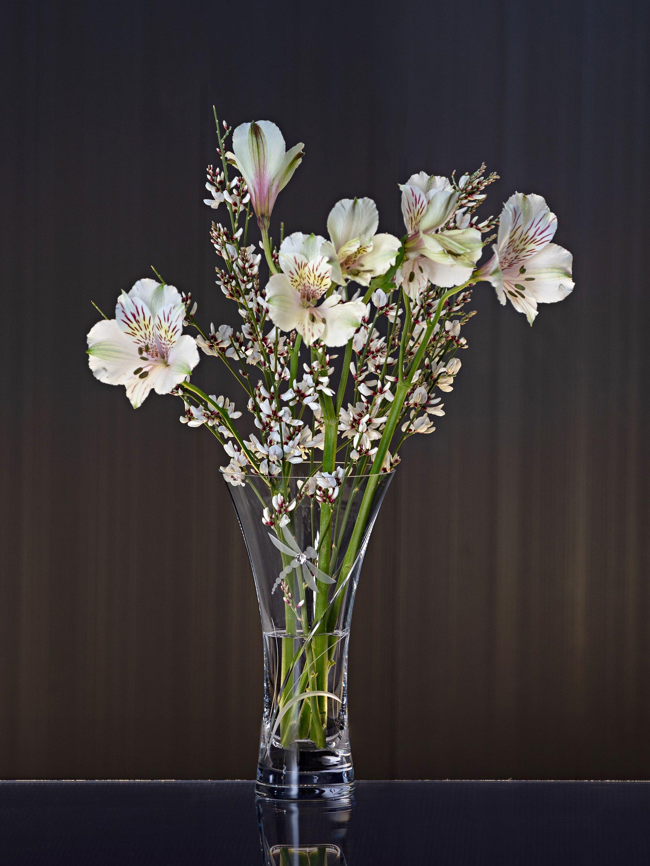 Dartington small crystal glass vase with dragonfly design - British product