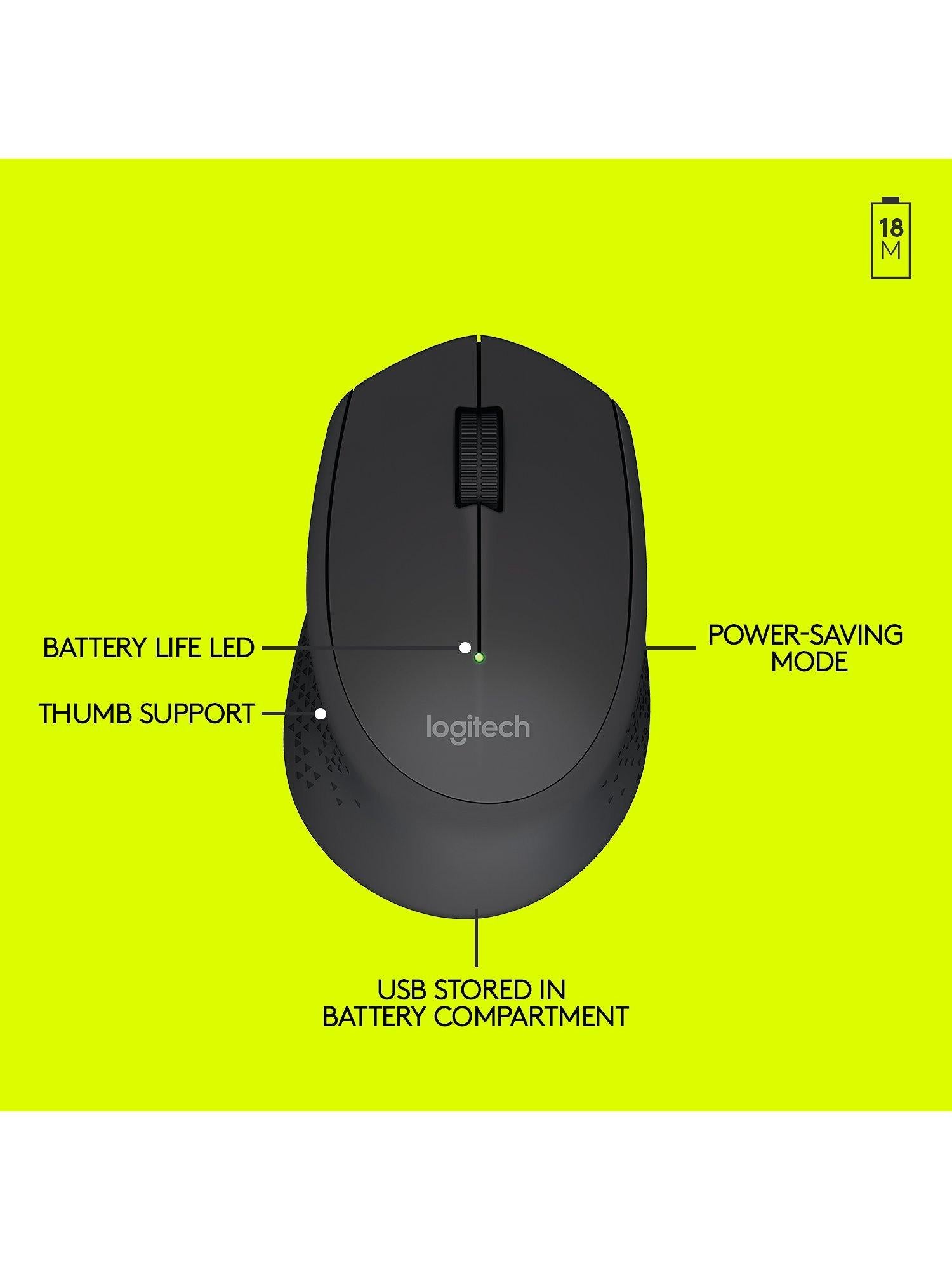 Logitech wireless computer mouse in black, UK version