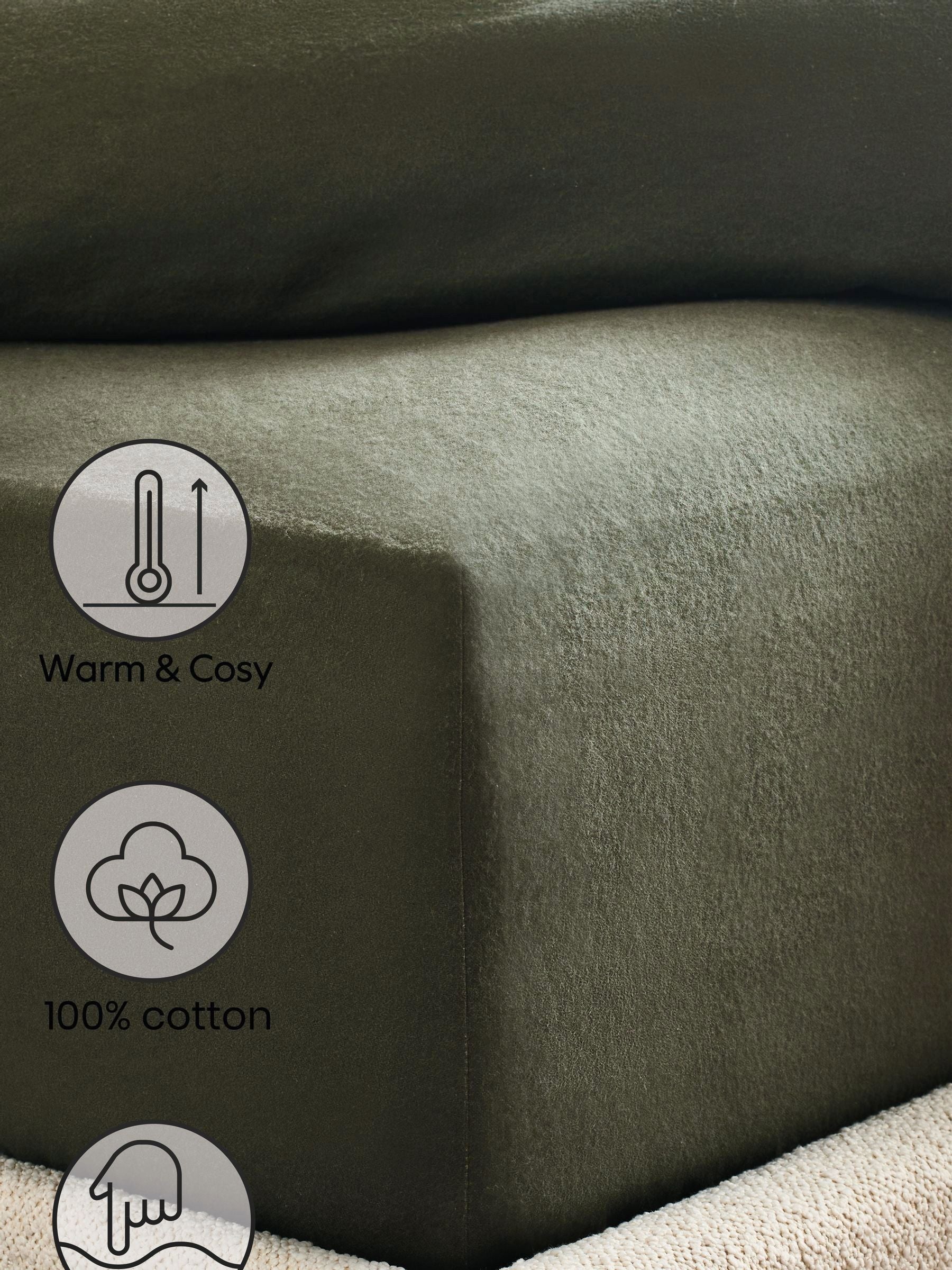 Dark green brushed cotton fitted bed sheet - British product