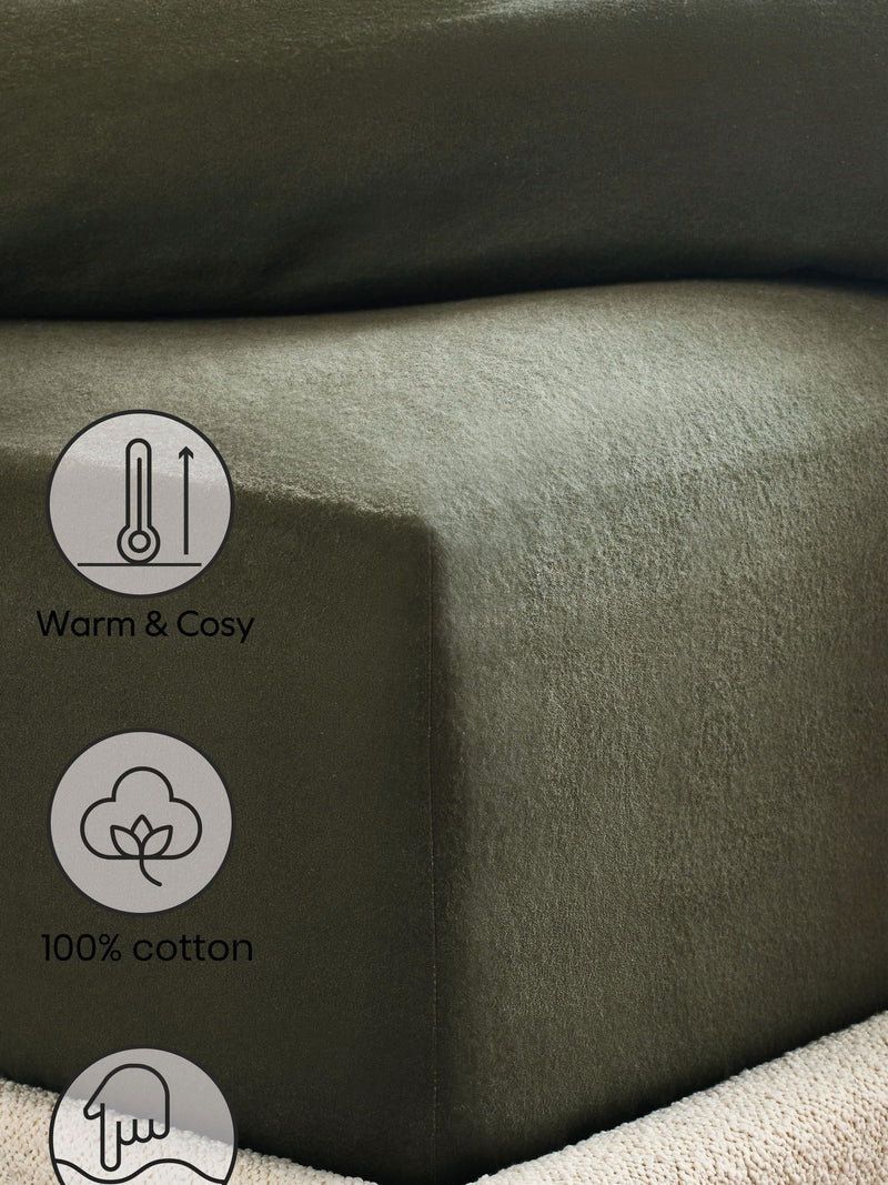 Dark green brushed cotton fitted bed sheet - British product