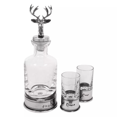 English Pewter Company Stag Mini Decanter and Shot Glass Set for Whisky