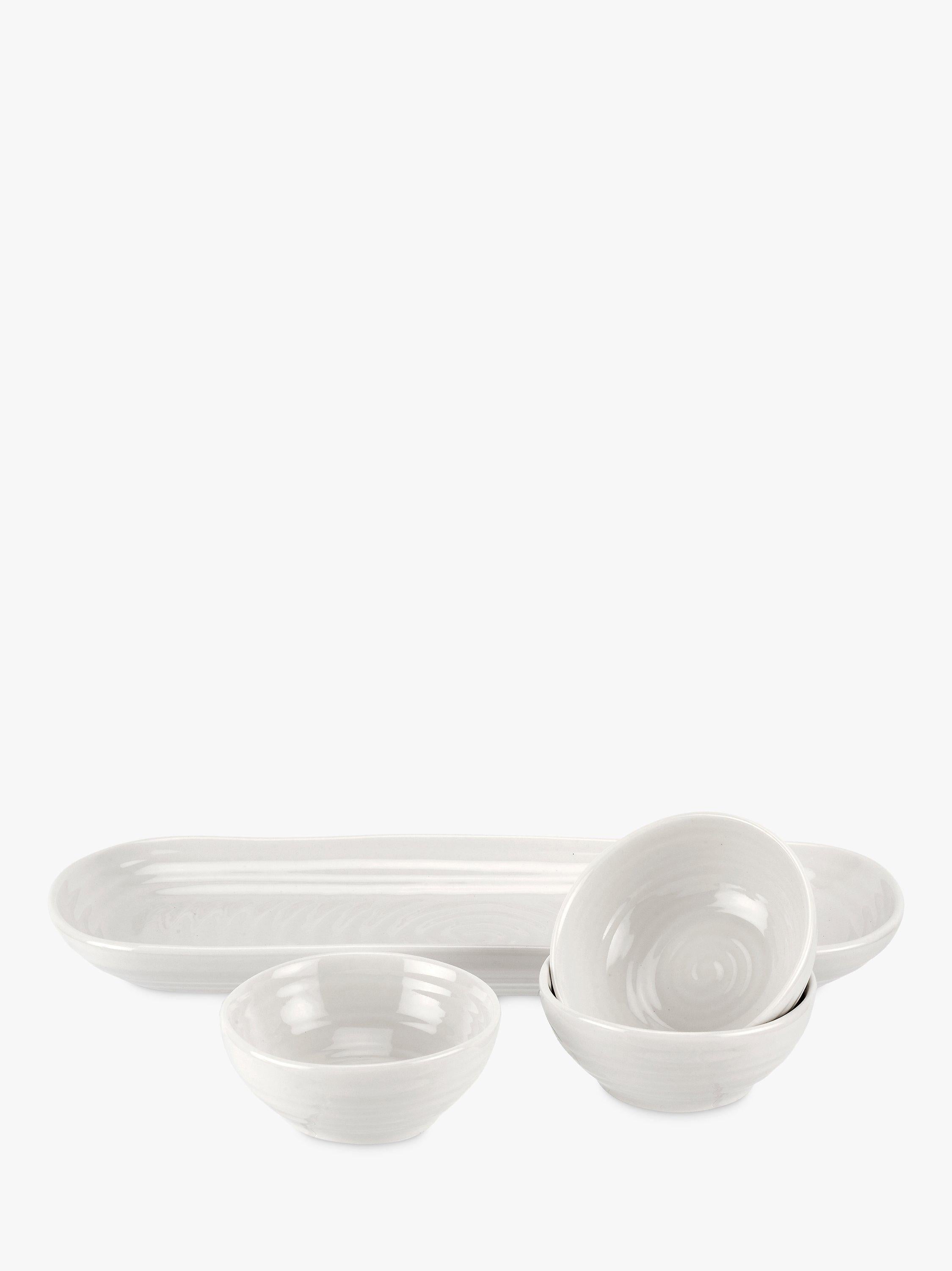 Portmeirion porcelain dip bowls set with tray, 3-piece, white (British brand)