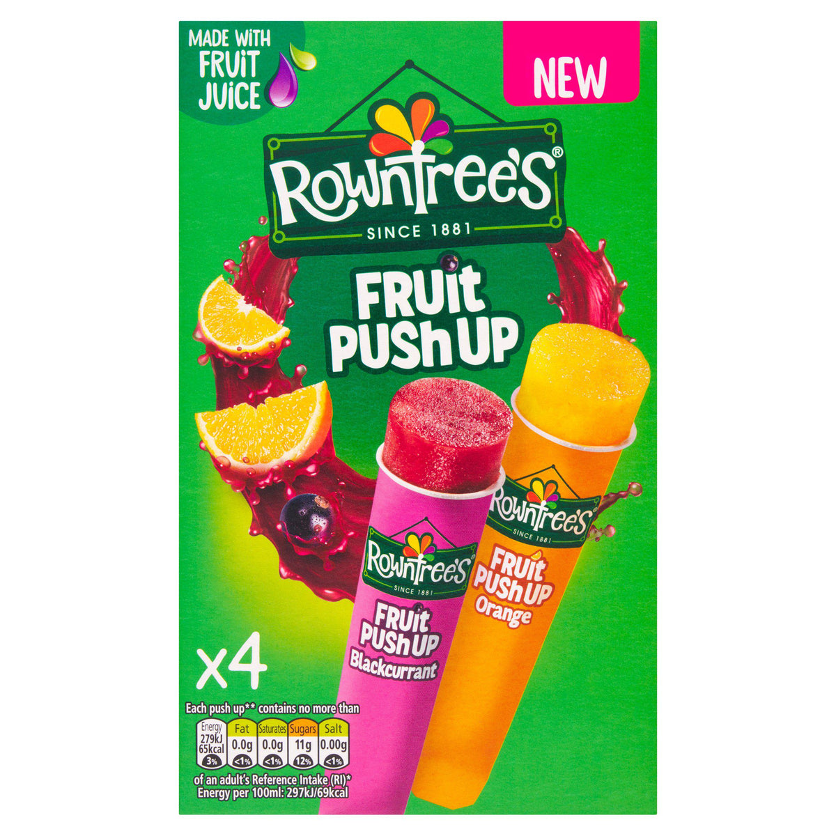 Fruit Ice Push Up Lollies Blackcurrant & Orange 4x90ml