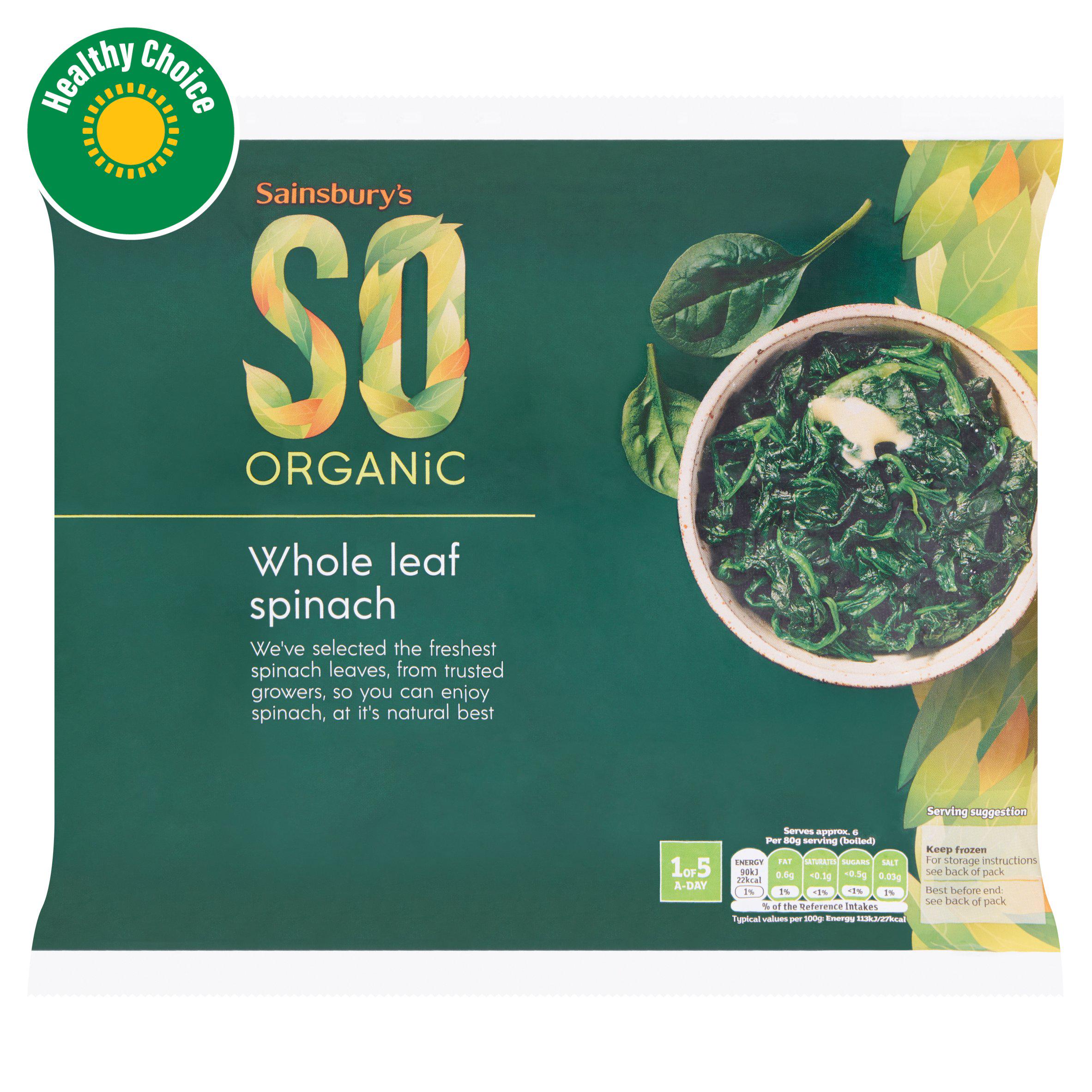 Sainsbury's Whole Leaf Spinach, SO Organic 500g