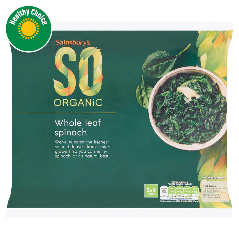 Sainsbury's Whole Leaf Spinach, SO Organic 500g