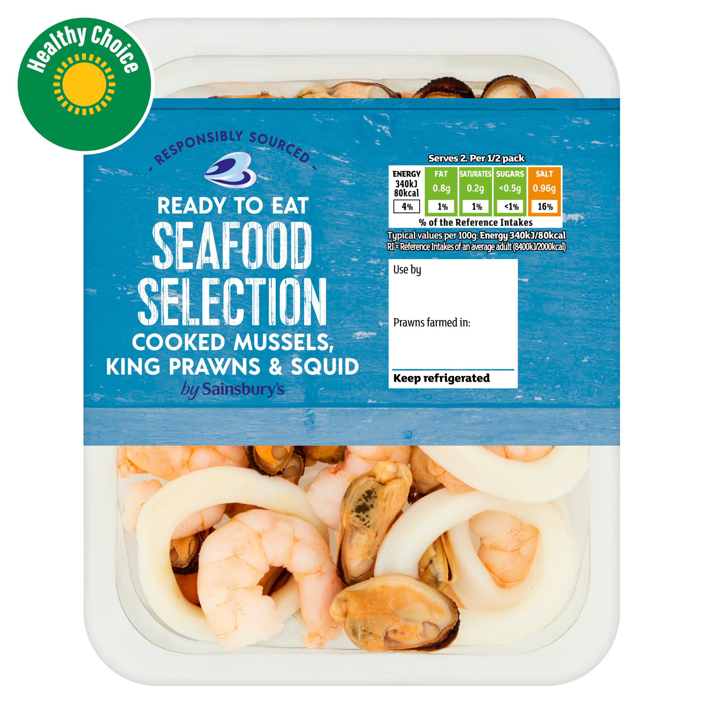 Ready-to-Eat Seafood Selection with Mussels, Prawns, and Squid 200g
