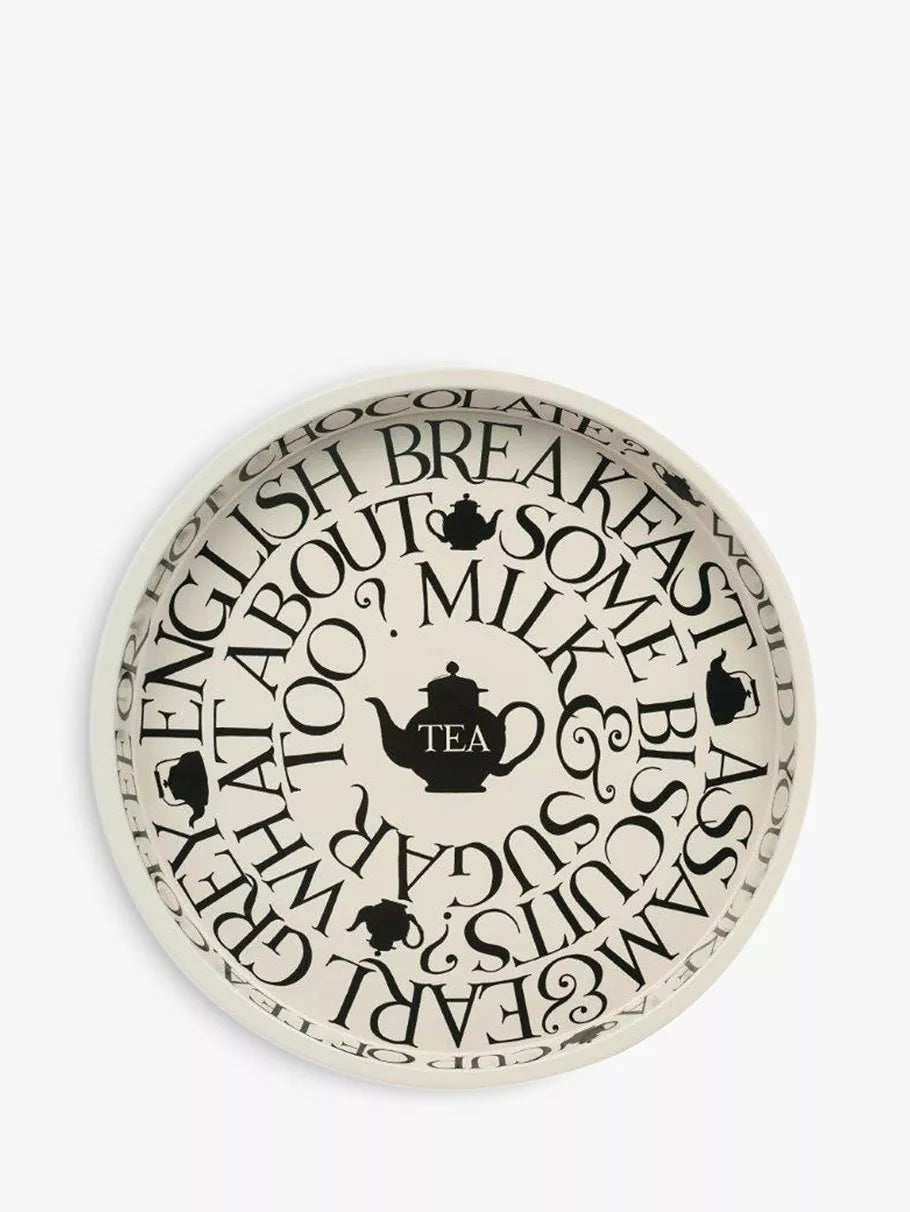 Emma Bridgewater round tea tray with Black Toast pattern, 30cm - British product