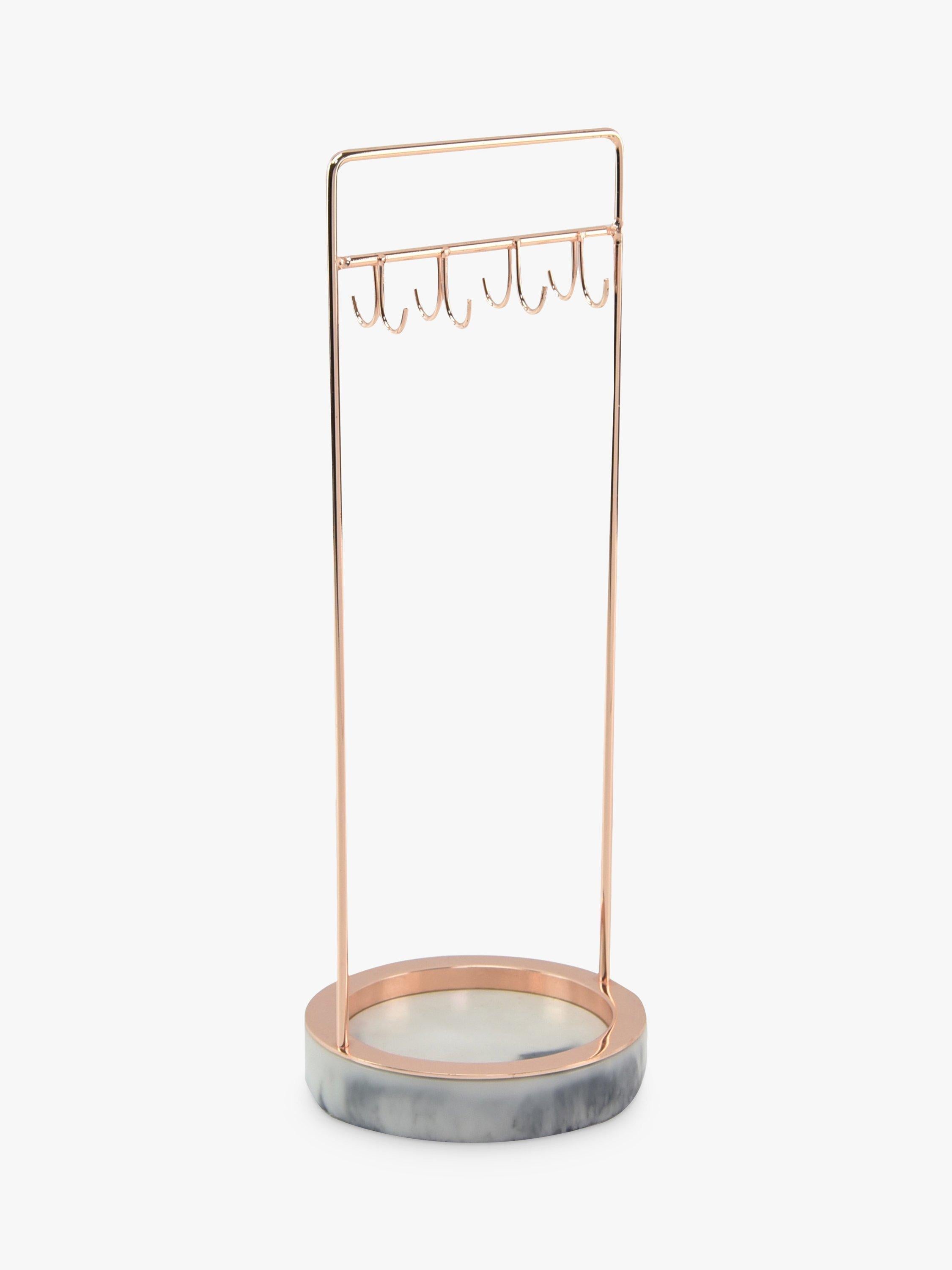 Stackers 8-hook jewellery stand with marble effect base in rose gold (British brand)