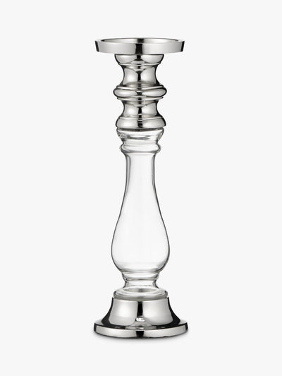 Glass and Aluminium Art-Deco Pillar Candle Holder 30cm
