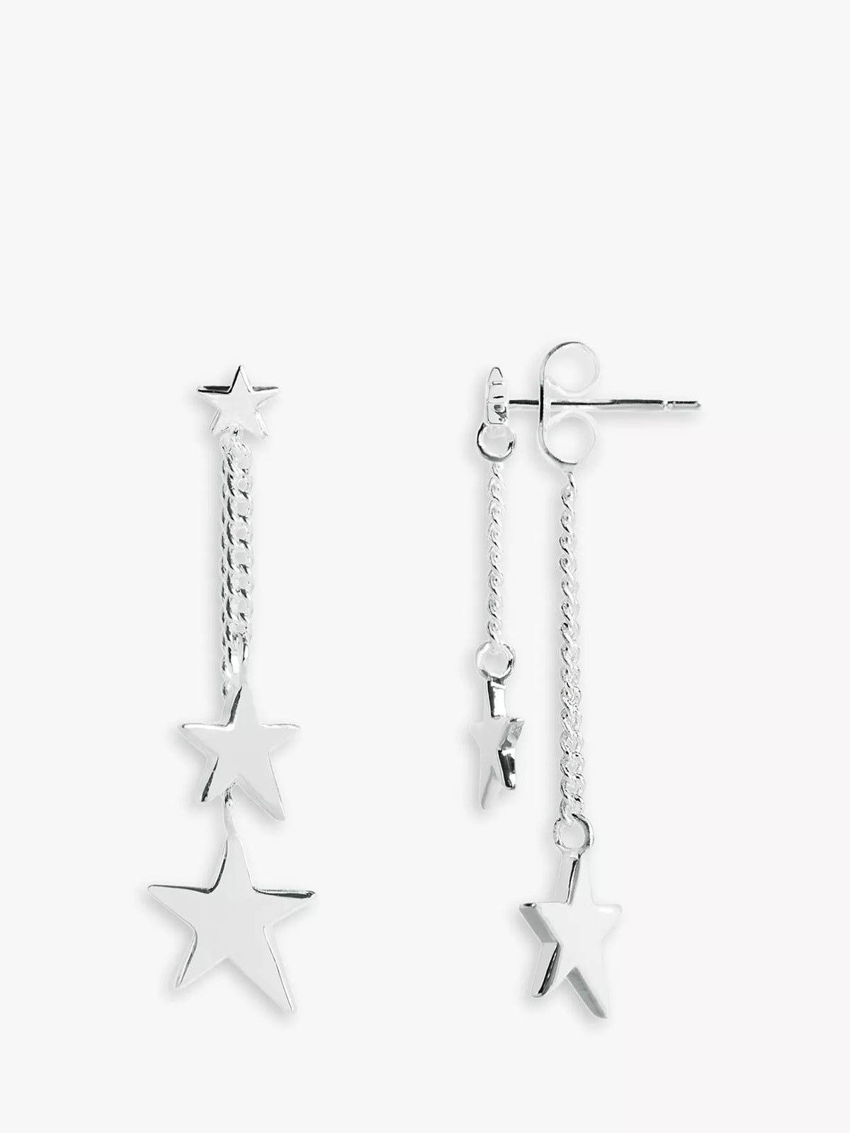 Joma Jewellery silver star drop earrings with chain pendants, UK version