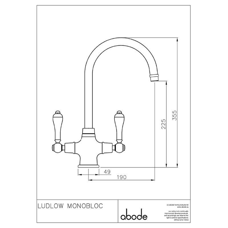 Abode Ludlow 2 Lever Monobloc Kitchen Tap - British product
