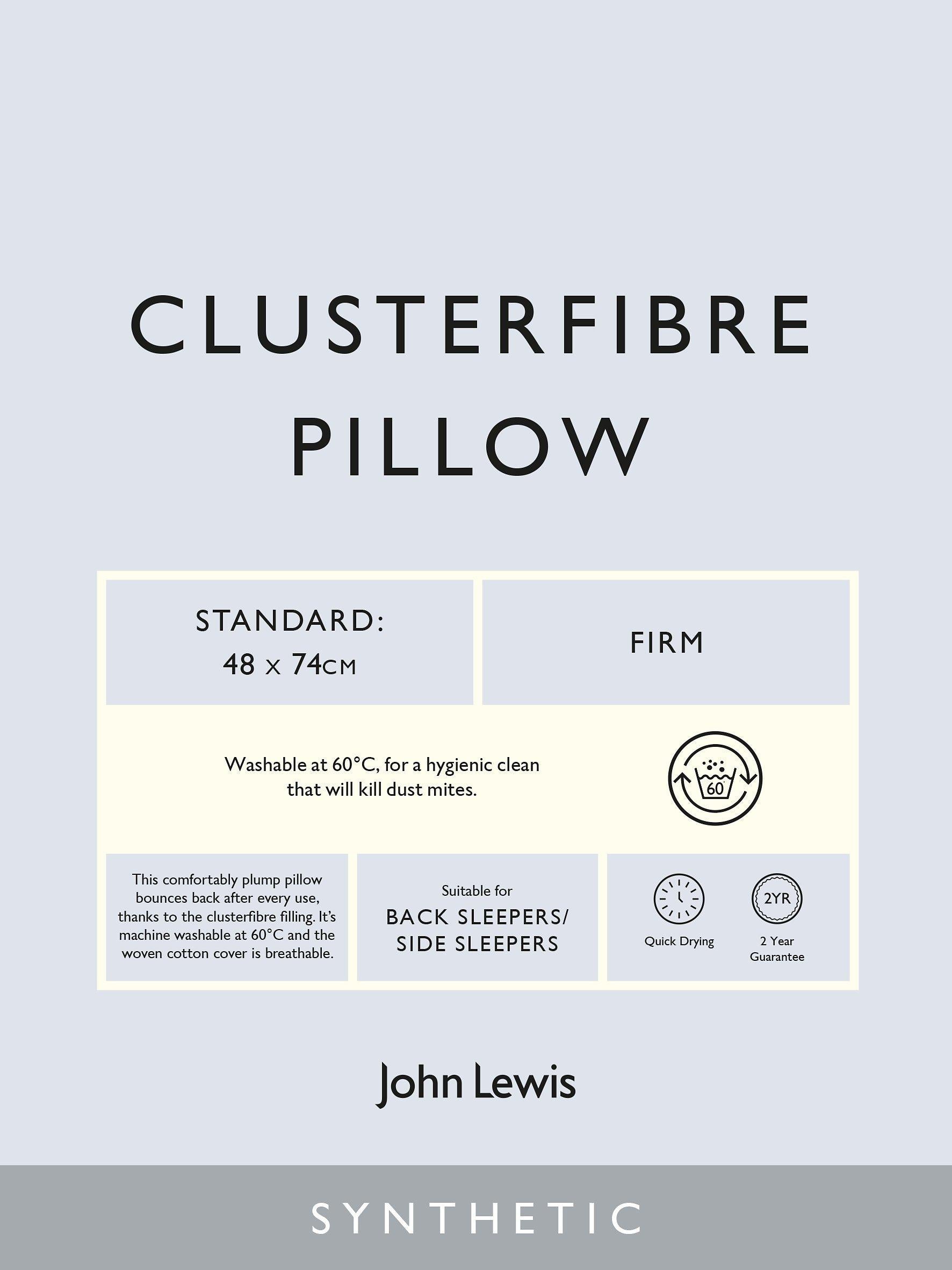 John Lewis standard firm pillow with synthetic clusterfibre filling, UK version