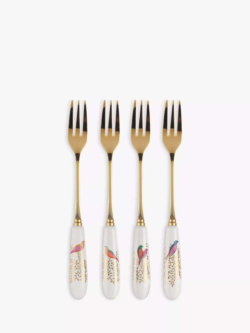Sara Miller assorted bird motif pastry forks, set of 4 (British brand)