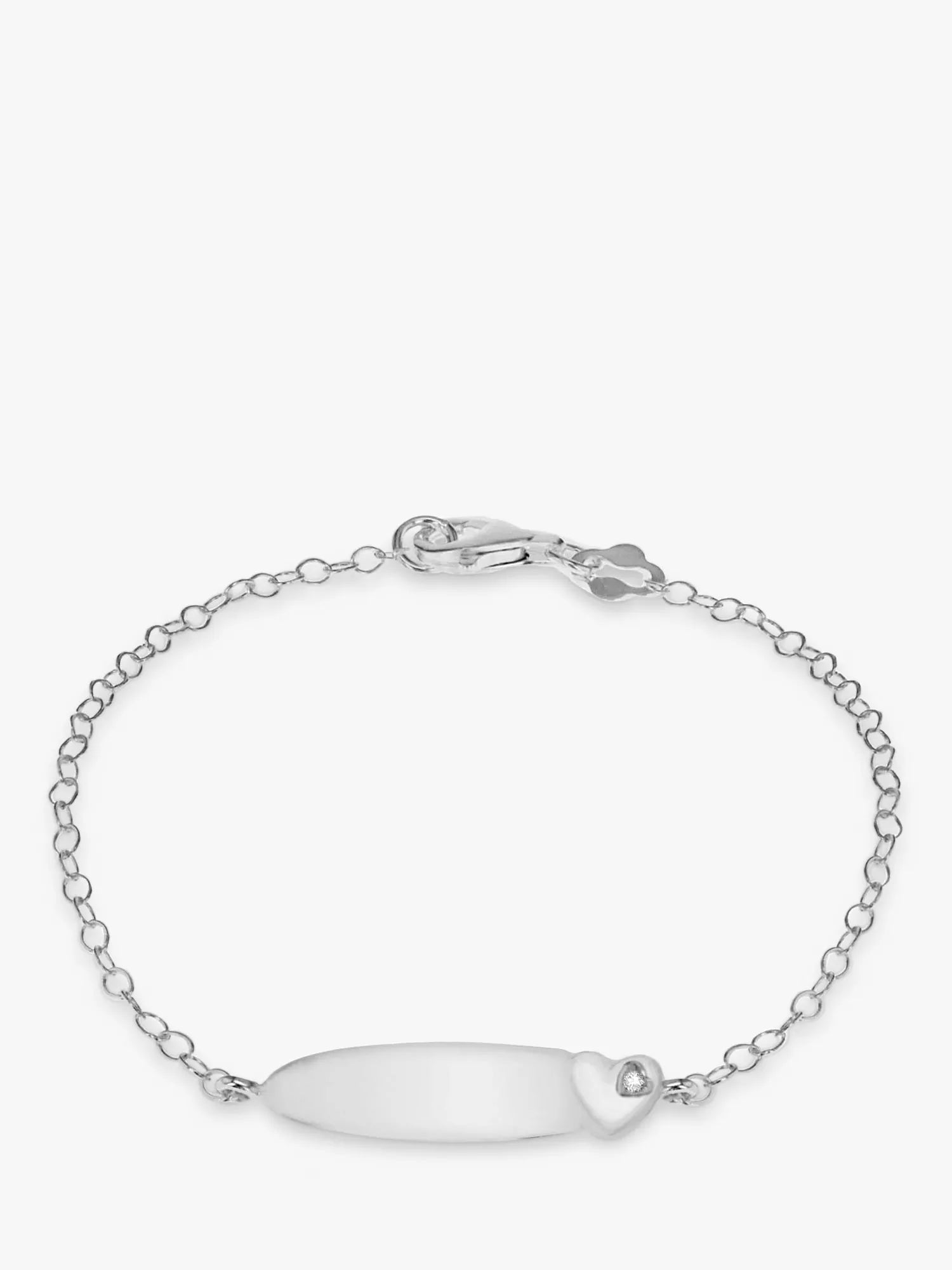 IBB Personalised Sterling Silver Children's ID and Cubic Zirconia Heart Bracelet, Silver - McGrocer