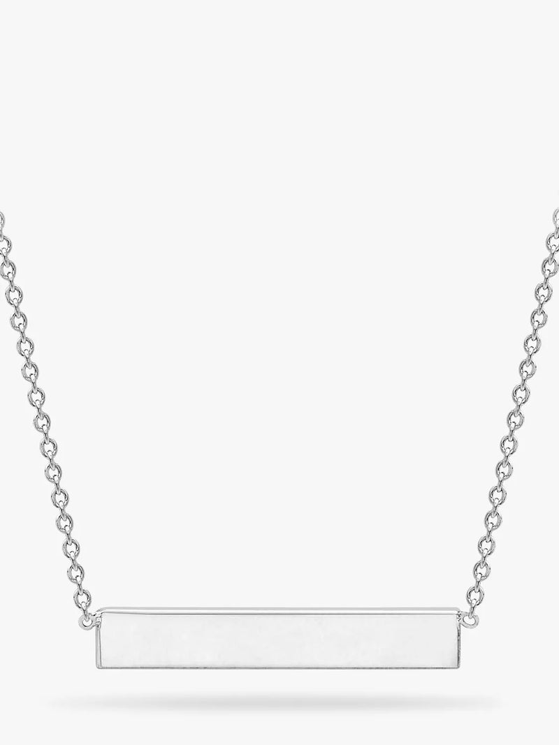 IBB personalised small horizontal bar initial pendant necklace in silver, UK version