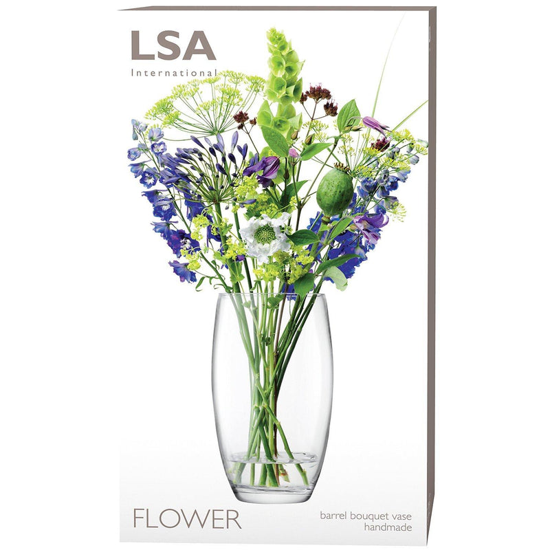 LSA International Clear Flower Barrel Vase H29cm, UK version