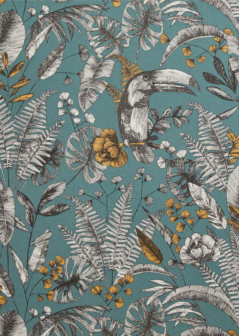 John Lewis exotic wallpaper with toucans and tropical foliage, UK version