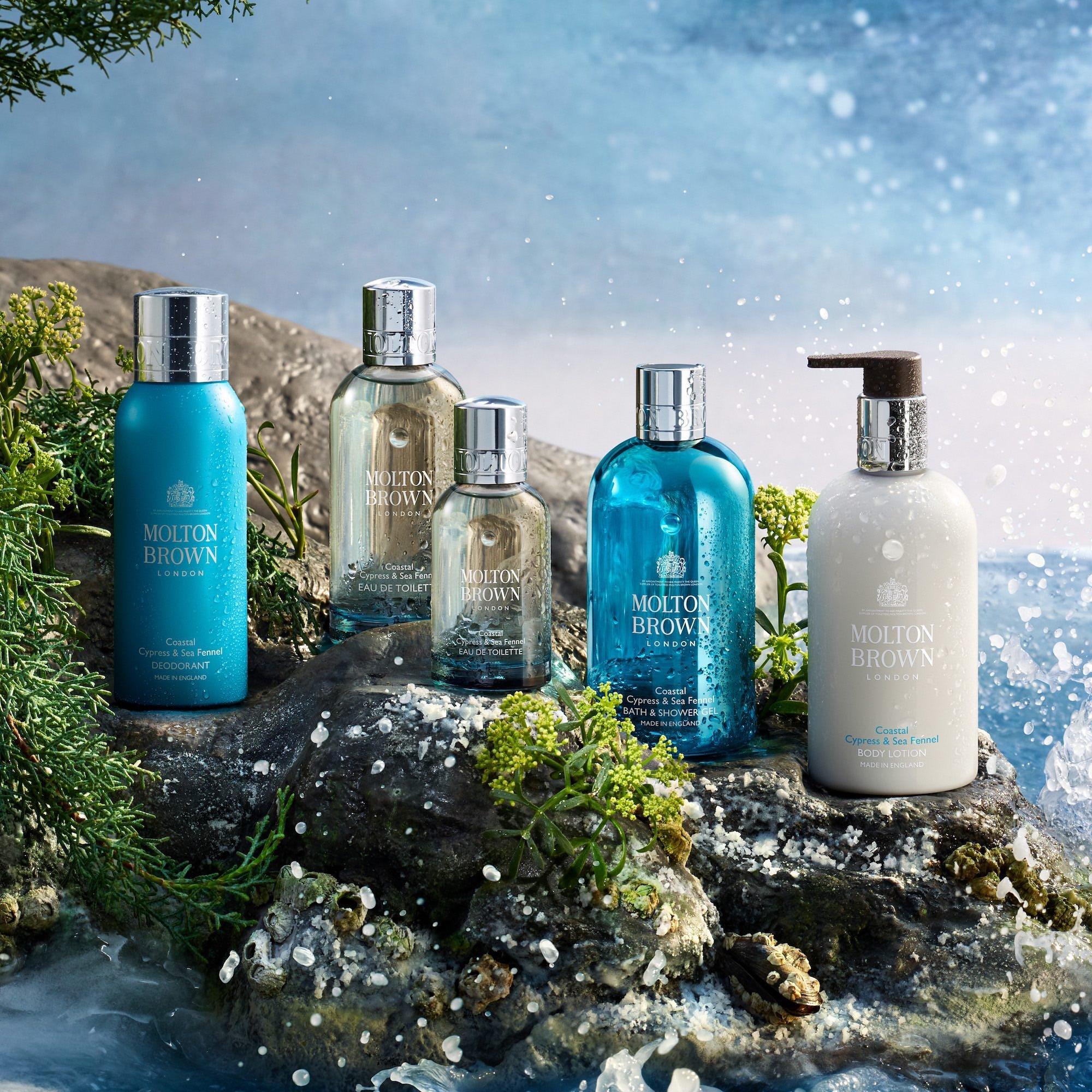 Molton Brown coastal cypress and sea fennel bath and shower gel 300ml, imported from the UK