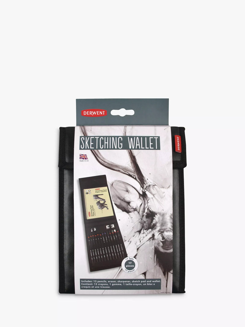 Derwent sketching wallet with pencils, charcoal, and sketch pad - British product