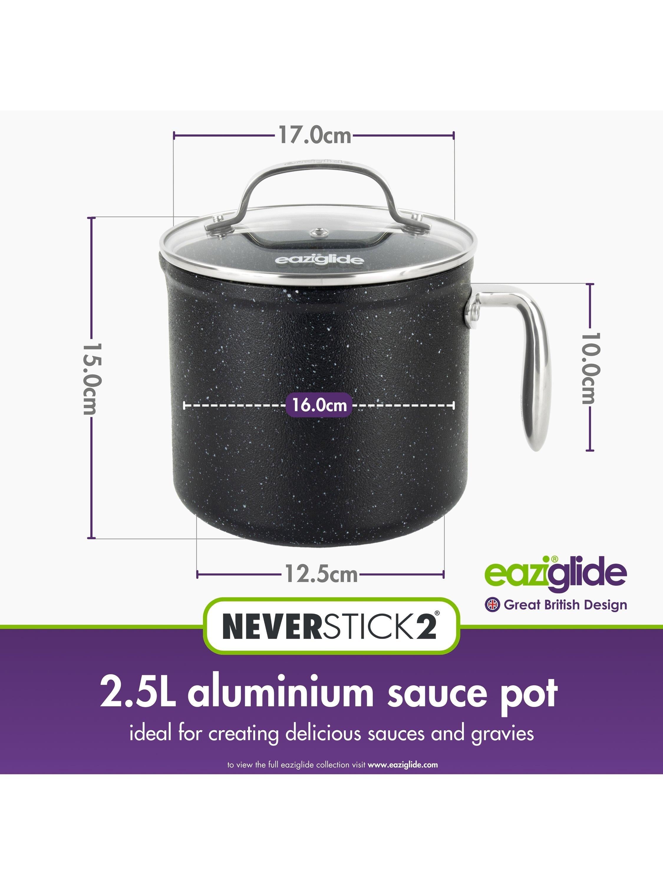 Eaziglide Neverstick2 Aluminium Non-Stick Sauce Pot, Black, 16cm - British product
