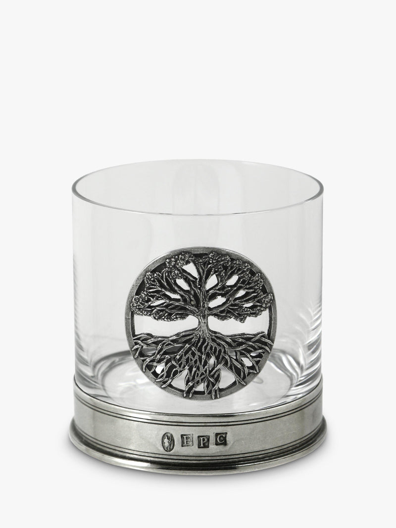 Crystal Tumbler with Tree of Life Pewter Relief and Presentation Box