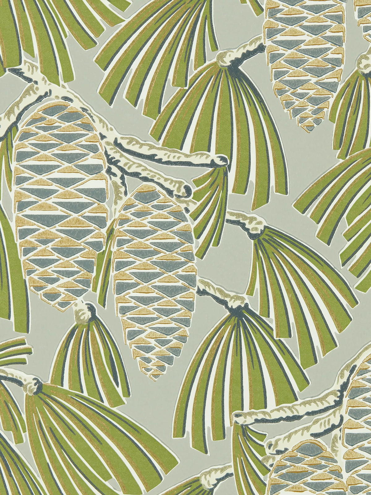 Harlequin Foxley wallpaper with pine cones and leaves, UK version