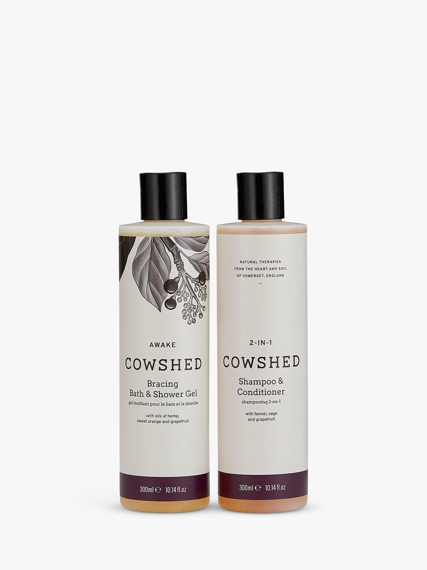 Cowshed active shower gel and shampoo conditioner gift set, 300ml each - British product