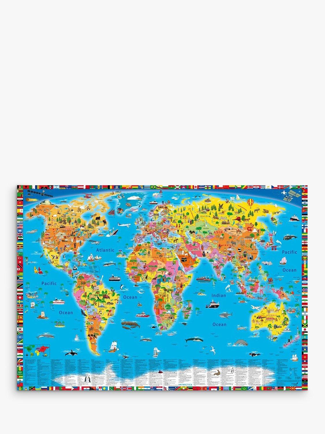 National Geographic world map with facts, flags, and animal illustrations, imported from the UK