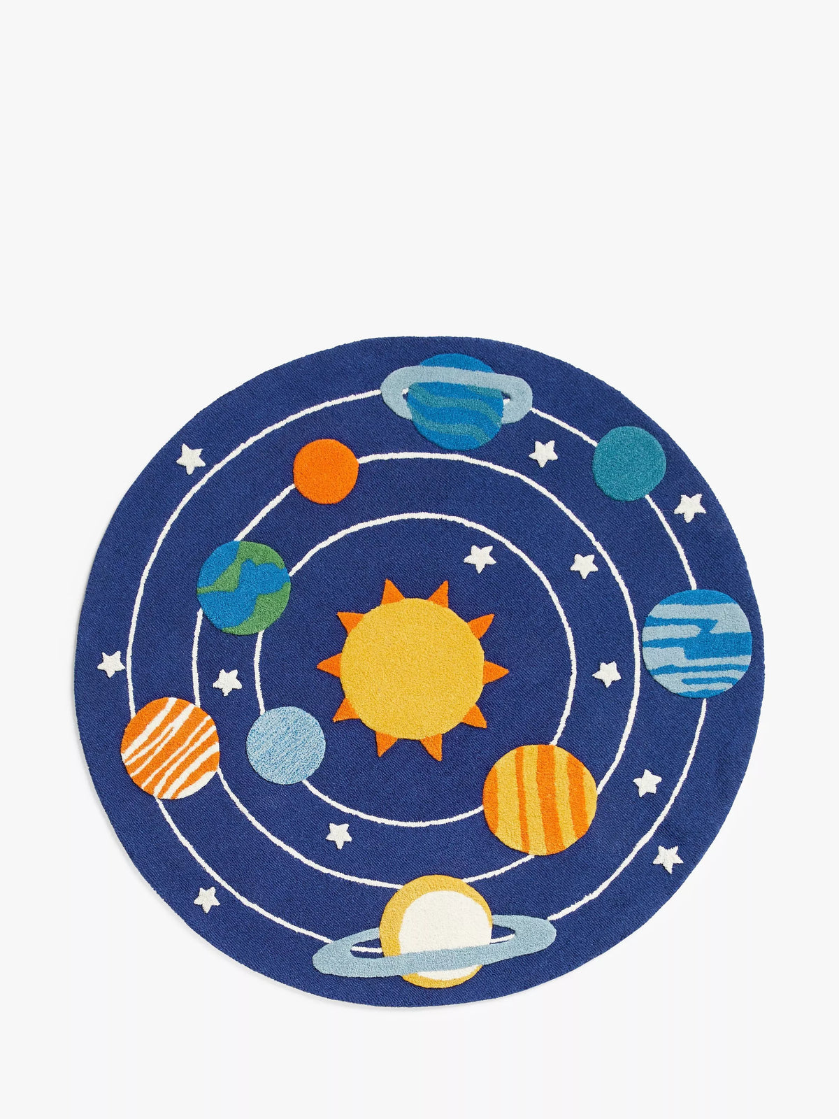 John Lewis outer space rug with solar system pattern, blue, 120cm diameter, UK version